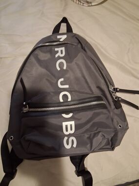 Marc Jacobs Gray Nylon Logo Backpack with White Lettering